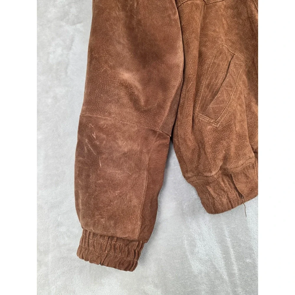 Vintage Weekends Suede Leather Bomber Jacket Mens XLT Brown Quilted Lined Zip